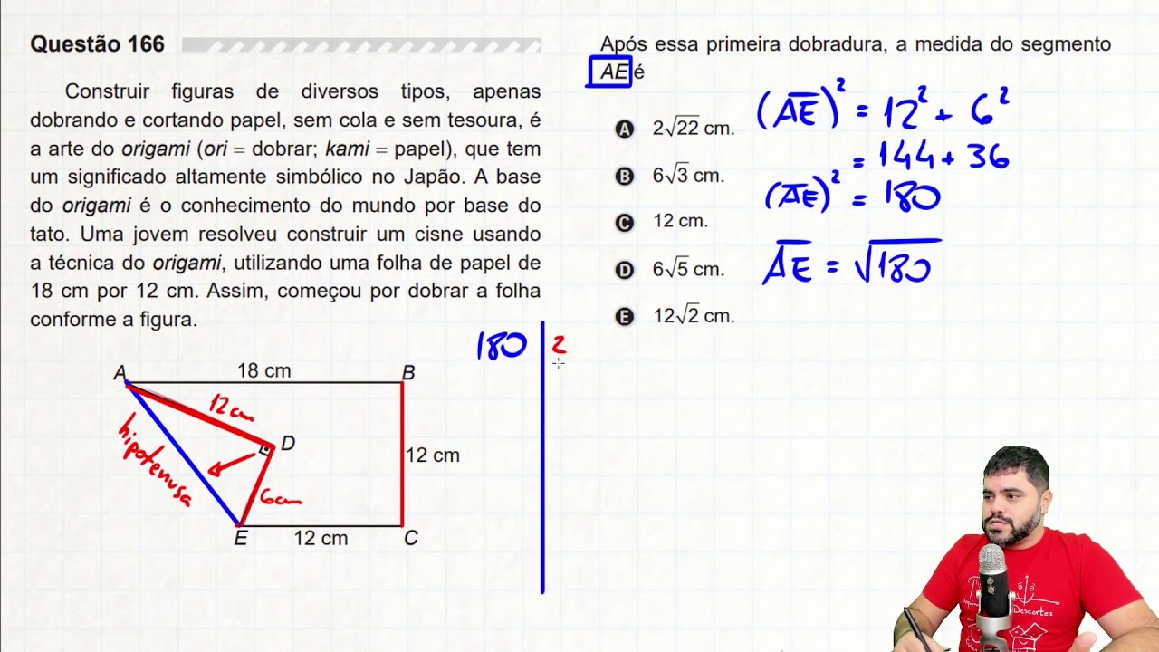 🔥 Questão sobre TEOREMA DE PITÁGORAS E ORIGAMI 166 ENEM 2019 ...